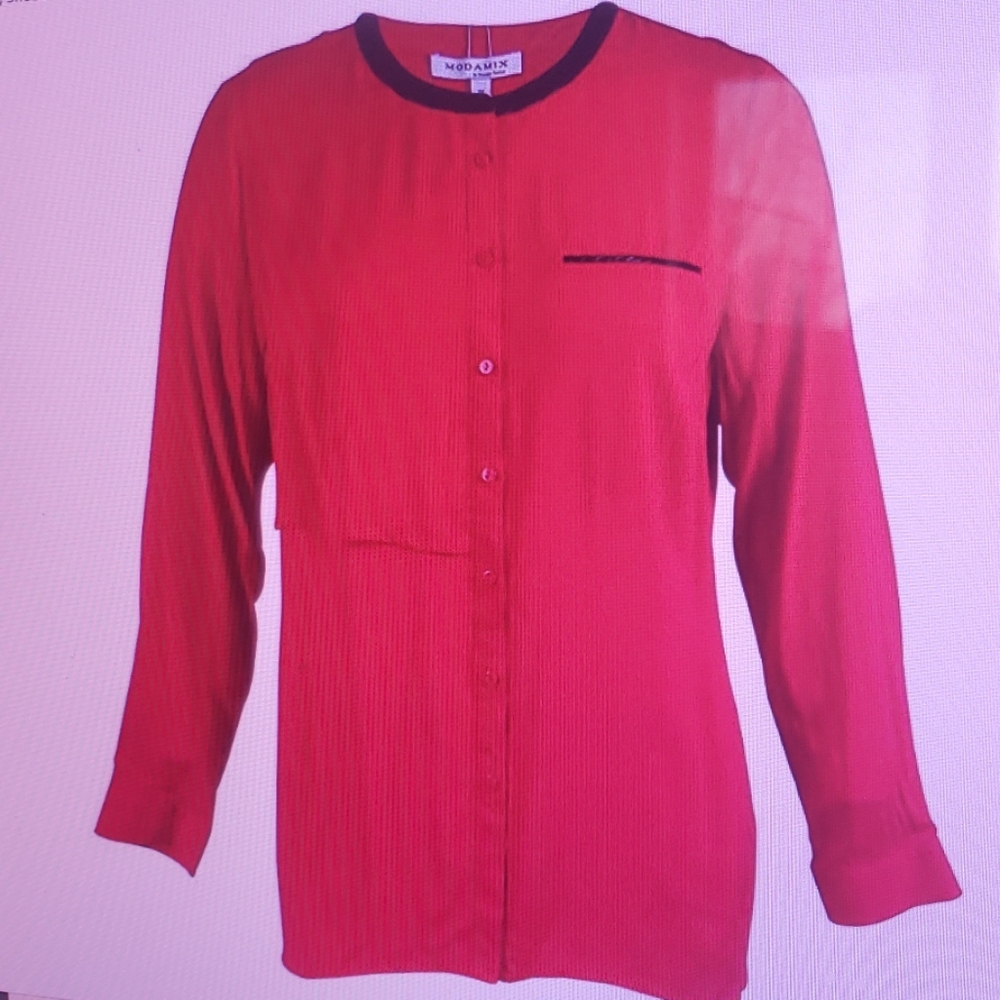 Modamix Plus Size Button Down Blouse New Red